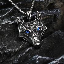 Pingente Celta Viking de Cabeça de Lobo Masculino - Titânio e Aço Inoxidável