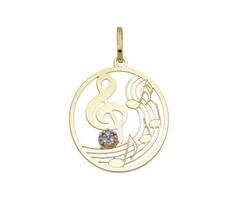 Pingente Clave De Sol Em Ouro 18k Com Brilhantes