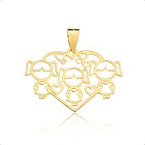 Pingente Coração 3 Meninas Ouro 18k Pingente Coração 3 Meninas Ouro 18k