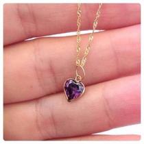 Pingente Coração Ametista Lilás Roxo Ouro 18k 750