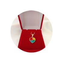 Pingente Coração Autista Colorido Quebra Cabeça Folheado