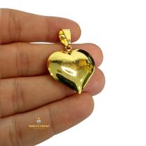 Pingente Coração Boleado - 3,5x3cm - 5g - Cordões de 3mm a 6mm - Banhado a Ouro 18k