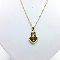 Pingente Coração Cadeado Corrente Singapura Folheado Ouro18k Pingente Coração Cadeado Corrente Singapura Folheado Ouro18k