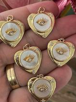 Pingente Coração com Aplique Olho Grego - Semijoia - 01 Unidade