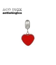 Pingente Coração com Borda em Aço Inox Antialérgico Pulseiras Berloques