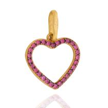 Pingente Coração Com Zircônias Rosa Em Ouro 18k