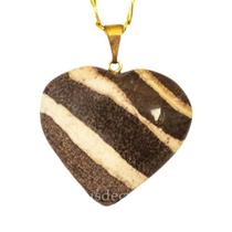 Pingente Coração de Jaspe Brecha Natural com Montagem em Banho Dourado - Ideal para Colares e Pulseiras