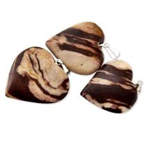 Pingente Coração de Jaspe Brecha Natural com Montagem Prateada para Atacado