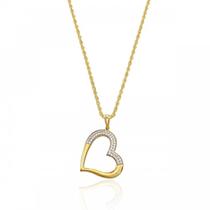 Pingente Coração De Lado Zircônias + Cordão Baiano Ouro 18k Pingente Coração De Lado Zircônias + Cordão Baiano Ouro 18k