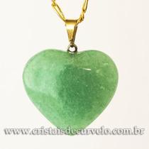 Pingente Coração de Pedra Quartzo Verde Natural com Montagem em Banho Dourado Flash Pingente Coração de Pedra Quartzo Verde Natural com Montagem em Banho Dourado Flash