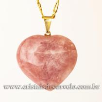 Pingente Coração de Quartzo Goiaba Natural com Montagem Dourada - Pacote com 3 Unidades Pingente Coração de Quartzo Goiaba Natural com Montagem Dourada - Pacote com 3 Unidades
