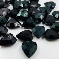 Pingente Coração Facetado 19mm 50pçs Acrílico Preto 120g