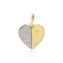 Pingente Coração Liso com Zircônia em Ouro 18K