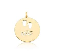 Pingente Coração Mãe e Pezinho Ouro 18 k Peso 0.50 Grama 12 mm