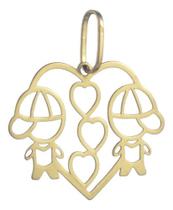 Pingente Coração Menininhos Ouro 18k 750. Presente Ideal!
