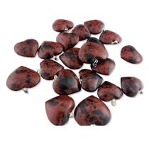 Pingente Coração Obsidiana Mahogany Prateado - Atacado - 23x25mm