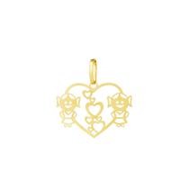 Pingente Coração Ouro 18k 2 Meninas G3710M2