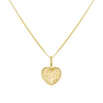 Pingente Coração Ouro 18k Diamantado Vazado 2 Faces G3460DF