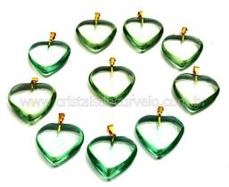 Pingente Coração Pedra Obsidiana Verde com Montagem em Pino Dourado - Pacote com 5 Unidades