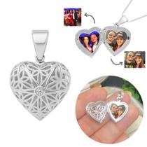 Pingente Coração Telado Mini Relicário Prata 925 Banhado