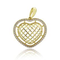 Pingente Coração Vazado com Zircônia Em Ouro 18K Pingente Coração Vazado com Zircônia Em Ouro 18K