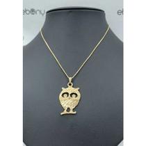 Pingente coruja grande banhado a ouro 18k