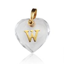 Pingente Cristal Coração com Letra "W " em Ouro 18K Pingente Cristal Coração com Letra "W " em Ouro 18K