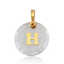 Pingente Cristal Redondo com Letra "H " em Ouro 18K Pingente Cristal Redondo com Letra "H " em Ouro 18K