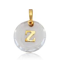 Pingente Cristal Redondo com Letra "Z " em Ouro 18K
