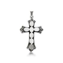 Pingente Crucifixo 5cm Prata deBali 925 com Madreperola