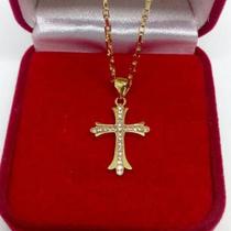 Pingente Crucifixo Com Zircônias Folheado A Ouro - Lindo