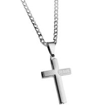 Pingente Crucifixo + Corrente Masculina 3mm 70cm Aço Inoxidável