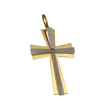 Pingente Crucifixo De Ouro Amarelo e Ouro Branco 18k com Diamante