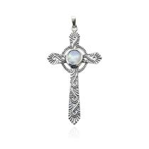 Pingente Crucifixo desenhado Bali Com Pedra Natural Prata 925