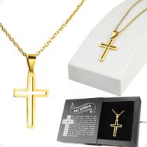 Pingente Crucifixo Religião + Cordão Banhado Ouro Religioso