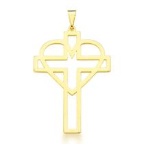 Pingente Crucifixo vazado com Coração banhado Ouro 18k