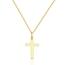 Pingente Cruz Crucifixo Com Corrente Maciça Veneziana Ouro 18k 60 cm