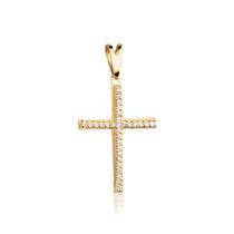 Pingente Cruz Crucifixo Feminino Ouro 18k Com Zircônias 23mm