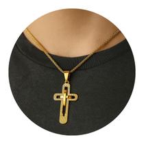 Pingente Cruz Dupla em Aço Inox Dourado Unissex Pingente Cruz Dupla em Aço Inox Dourado Unissex