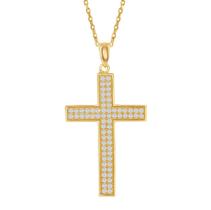 Pingente Cruz em Prata Esterlina Banhada a Ouro com Micro Pave CZ