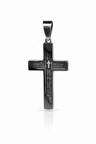 Pingente Cruz Escrita Pai Nosso Masculina Em Aço Inox Pingente Cruz Escrita Pai Nosso Masculina Em Aço Inox