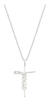 Pingente Cruz Escrito Jesus Prata 925 + Colar Corrente 45Cm