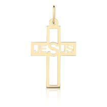 Pingente Cruz Jesus Nome Vazado Ouro 18k Puro P113 Pingente Cruz Jesus Nome Vazado Ouro 18k Puro P113