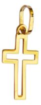 Pingente Cruz Lisa Chapa Vazada Mini Leve Ouro 18k