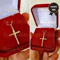Pingente Cruz OURO 18K Crucifixo Cristo Palito Unissex
