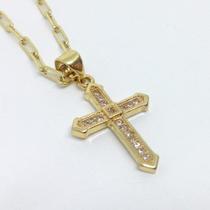 Pingente Cruz Pequena Zircônias Brilhantes Banhado A Ouro