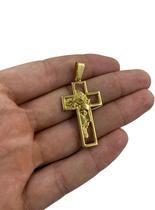 Pingente cruz rosto de cristo m - banhado a ouro 18k