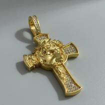 Pingente Cruz Rosto Jesus Cravejada - Banhado a ouro 18k Pingente Cruz Rosto Jesus Cravejada - Banhado a ouro 18k