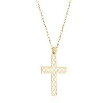 Pingente Cruz Trabalhada Com Corrente Cart er Em Ouro 18k