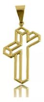 Pingente Cruz Vazado 3d Banho Ouro 18k Quadrado